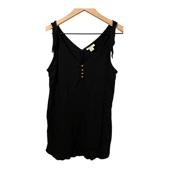 a.n.a Tank Flowy Tie Shoulder Halter Top V-Neck V-Back Basic Shirt Black XS - Picture 1 of 12